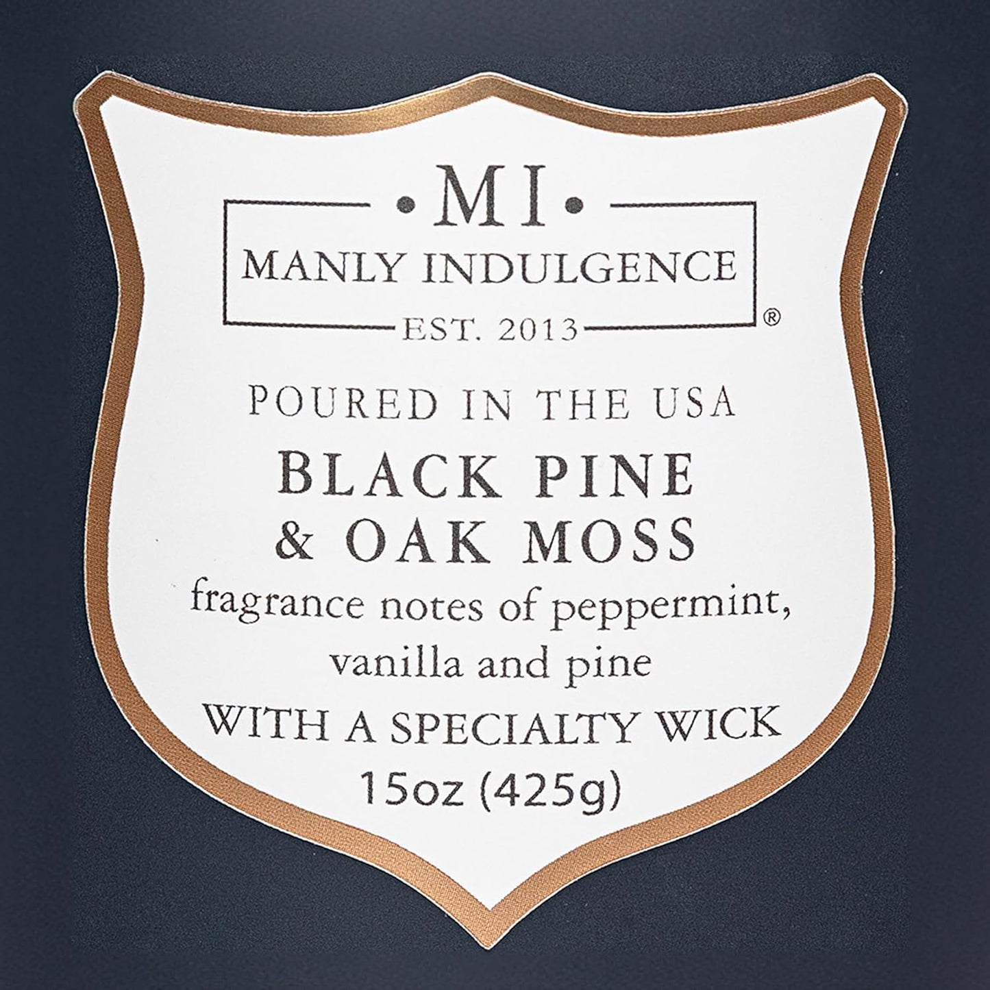 Manly Indulgence Black Pine Oakmoss Scented Candles for Men, 15 oz Wooden Wick, Premium Soy Blend Wax, 60H Burn, Candles for Home Scented - Made in The USA