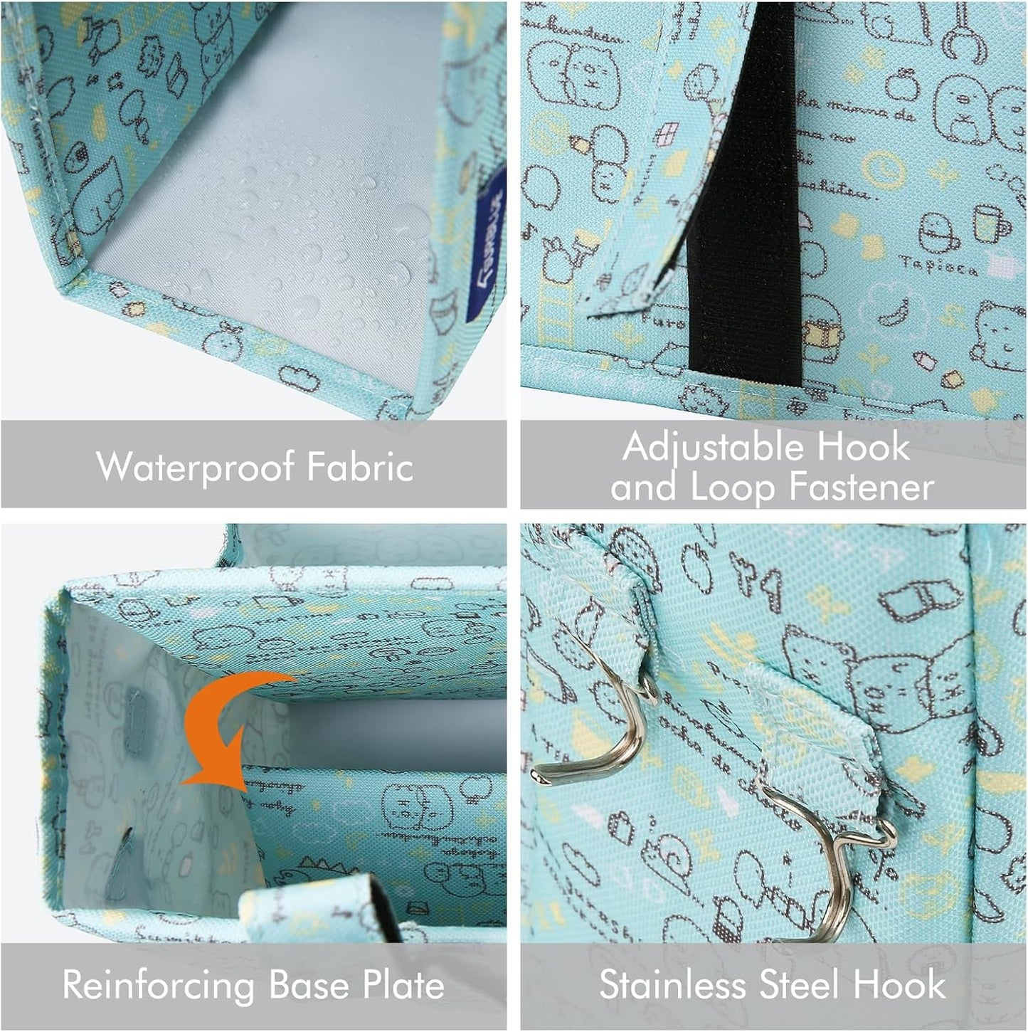 Surblue Bedside Caddy Hanging Bed Organizer Storage Bag Pocket for Bunk and Hospital Beds, College Dorm Rooms Baby Bed Rails,Camp Chiars,Wheelchair Side Bag,4 Pockets and 2 Hooks (Cartoon)