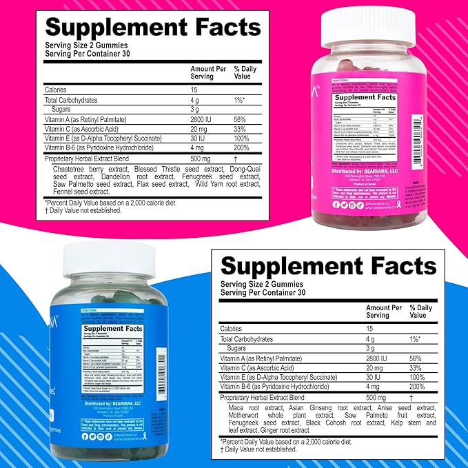 BEARVANA Bum & Chest Support Gummies for Women | Workout Enhancement | Berry Flavored | Essential Herbs | Multivitamins | Combo Pack Growth Gummies | Women’s Fitness Supplement (120 Count)