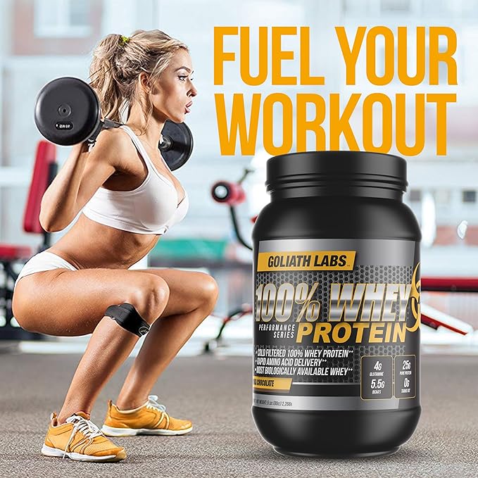 Goliath Labs 100% Whey Protein Powder Isolate/Blend | Fast-Absorbing Workout Supplements for Men and Women | 25g of Pure Protein and 5.5g of BCAAs in Each Serv | Strawberry, 5 lbs, 68 Servings