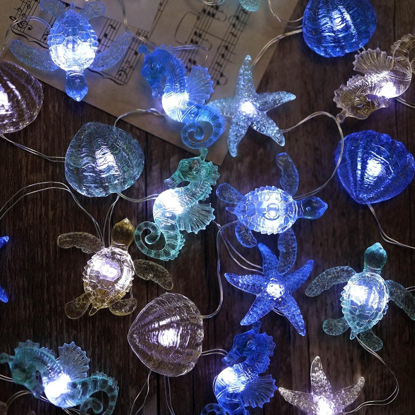 Ocean Theme String Lights Indoor Nautical Décor-USB or Battery Operated 10ft 30 LED Sea Horse Starfish Shell Décor- Twinkle Fairy Lights for Bedroom Patio Beach Wreath Christmas Decoration