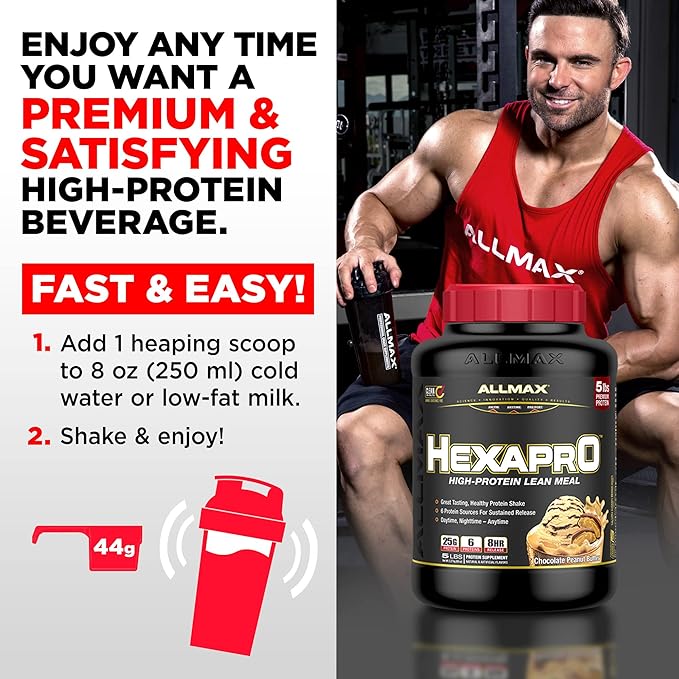 ALLMAX HEXAPRO, French Vanilla - 5 lb - 25 Grams of Protein Per Serving - 8-Hour Sustained Release - Zero Sugar - 52 Servings