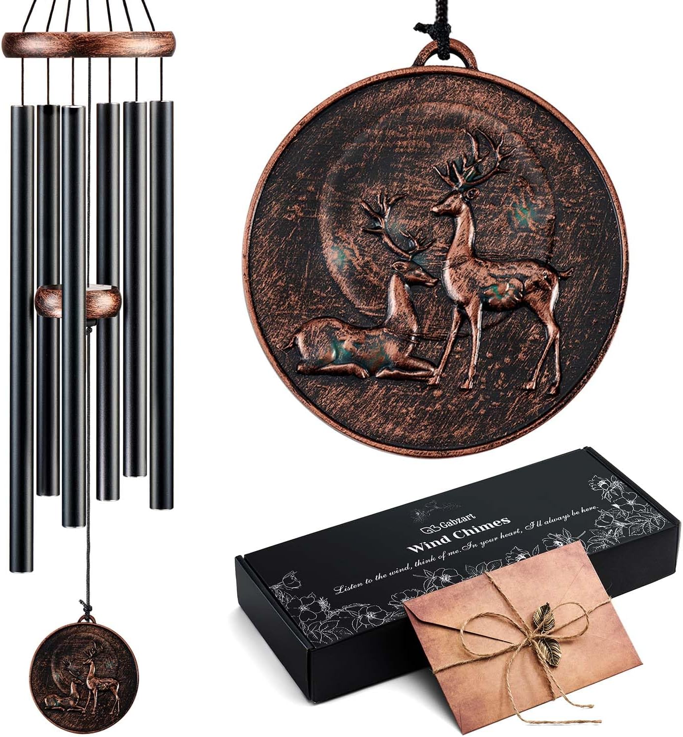 Wind Chimes for Outside, Deer Deep Tone Vintage Wind Chime Outdoor Clearance, Sympathy/Memorial/Festivals/Birthday Gift for Mom Dad Grandma, Home Garden Patio Decor (32" Deer)