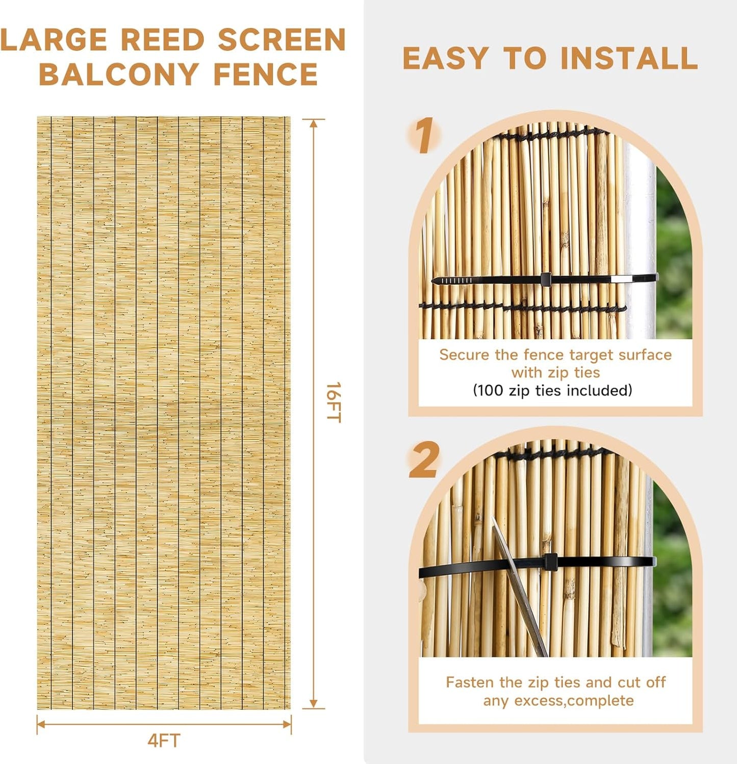 ZNCMRR Bamboo Fencing Decorative Natural Reed Fencing Rolls Bamboo Fence 4 Feet High Privacy Screen Curtains for Balcony Patio Backyard Garden Outdoor 4FT X 16.4FT(Yellow)