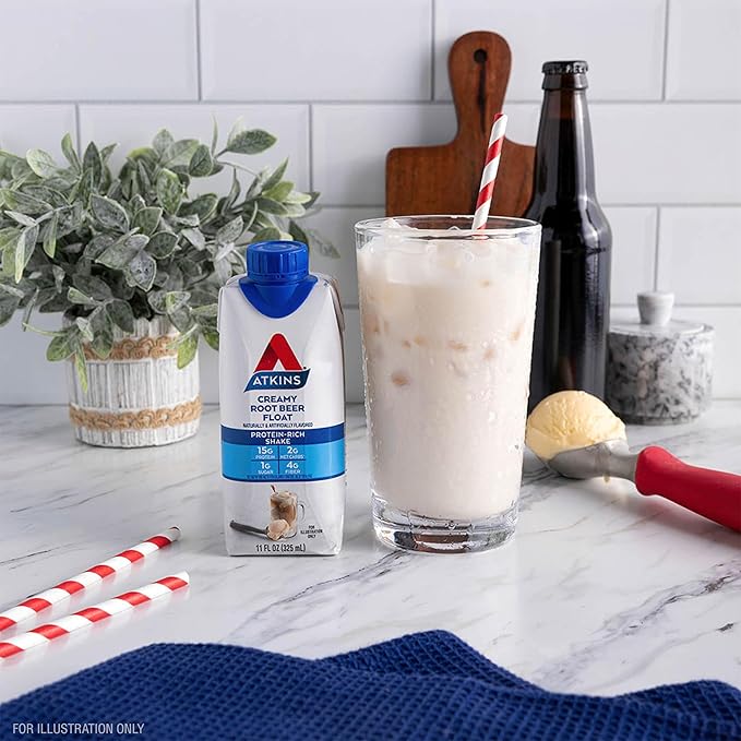 Atkins Protein Rich Shake, Creamy Root Beer Float, High Protein, Low Glycemic, Gluten Free Liquid, - keto, 12 Count (3 Packs each with 4 Shakes)