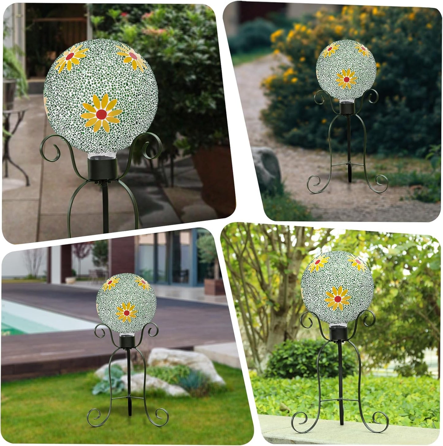 VCUTEKA Gazing Ball, 8" Glass Gazing Balls Sphere for Garden Lawn Outdoor Ornament Yard Decorative, Daisy