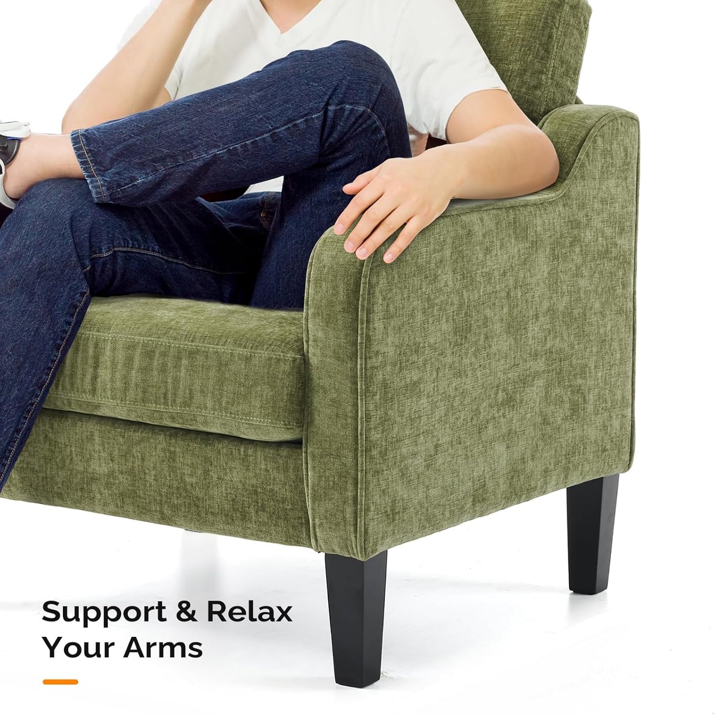 VINGLI Accent Chairs Set of 2 Living Room Chairs Olive Green Reading Chair for Bedroom Scooped Arm Chair Mid Century Modern Accent Chairs Upholstered Comfy Chair for Apartment, Waiting Room