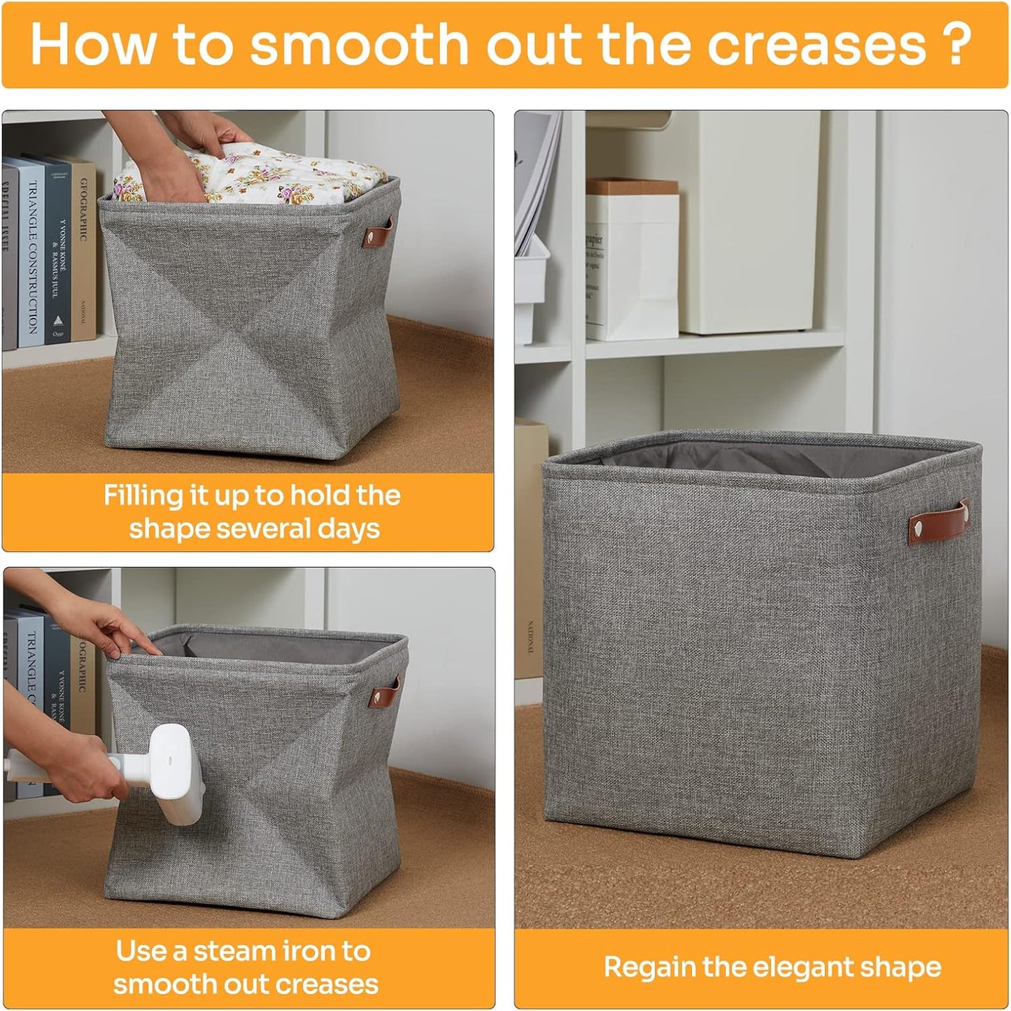 DULLEMELO Cube Storage Boxes,13 inch Fabric Baskets Closet Storage Bins for Home Organization and Storage,Stackale Gift Baskets Empty for Nursery Clothes Toys Kids Storage(Grey)