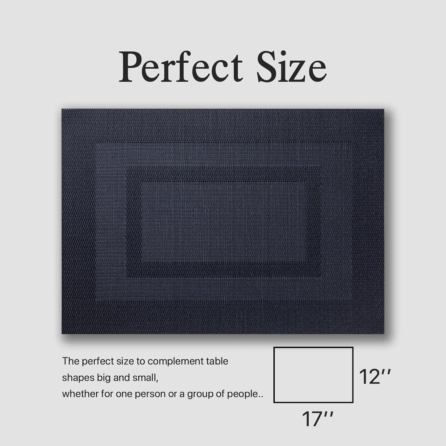 Placemats Set of 12 - Easy Clean Woven Vinyl Placemats for Dining Table, Indoor/Outdoor Place Mats, Washable PVC Table Mats(Black Cube)