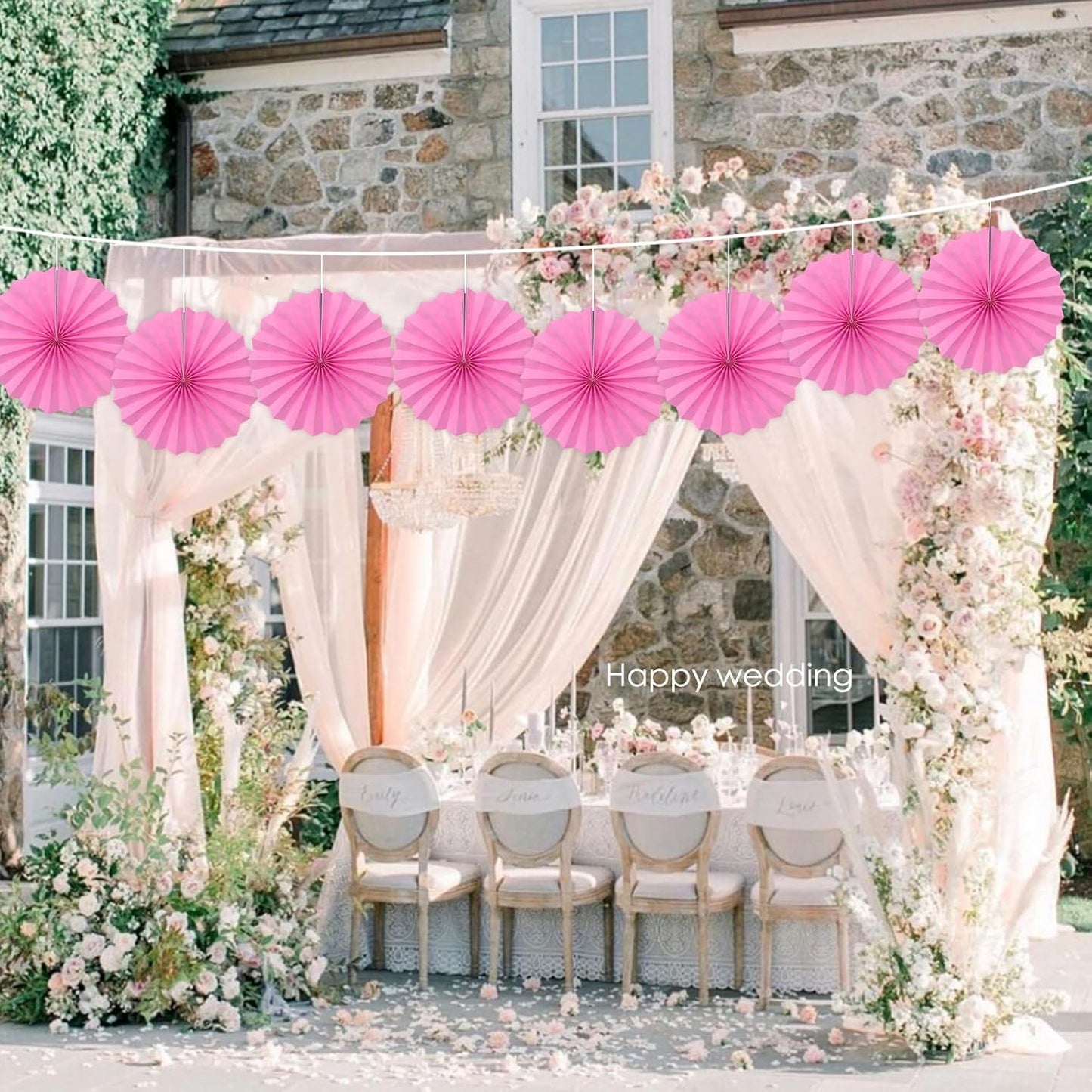 Red Hanging Paper Fans,Red Accessories Paper Decorations for Party,Valentines Day Decorations,Photo Booth Props Decor,12in Hanging Paper Fans 30 Color DIY Set (Magenta)