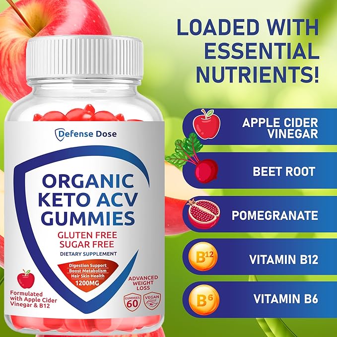 Organic Keto ACV Gummy Advanced Weight Loss - Gluten & Sugar Free Pro Active Rapid Belly Fat Burner Apple Cider Vinegar Diet Supplement for Women Men (1200MG) (2 Packs)