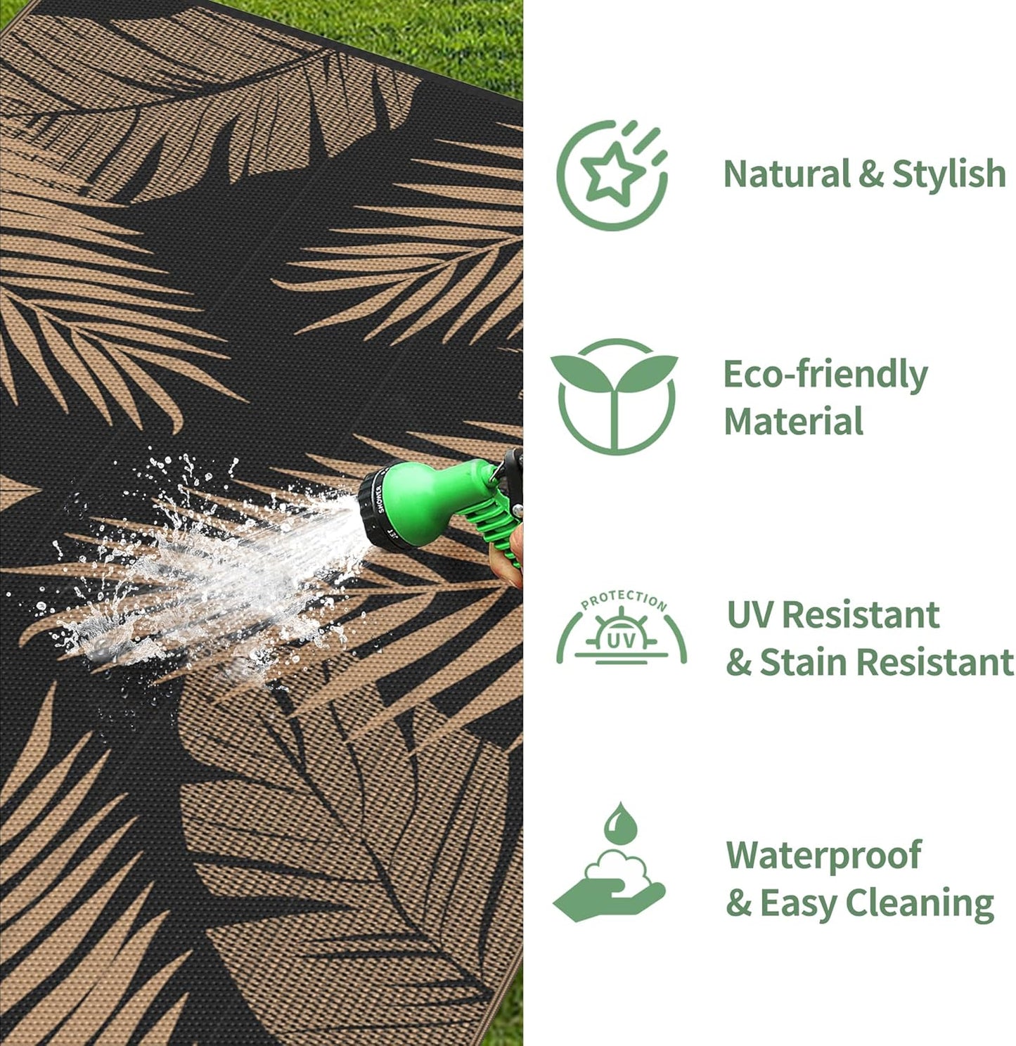 GENIMO Outdoor Rug 2.5' x 8' Waterproof for Patios Clearance, Reversible Outdoor Plastic Straw Camping Rug Carpet, Large Area Rugs Mats for RV, Camper, Deck, Balcony, Porch, Beach, Picnic, Black&Brown