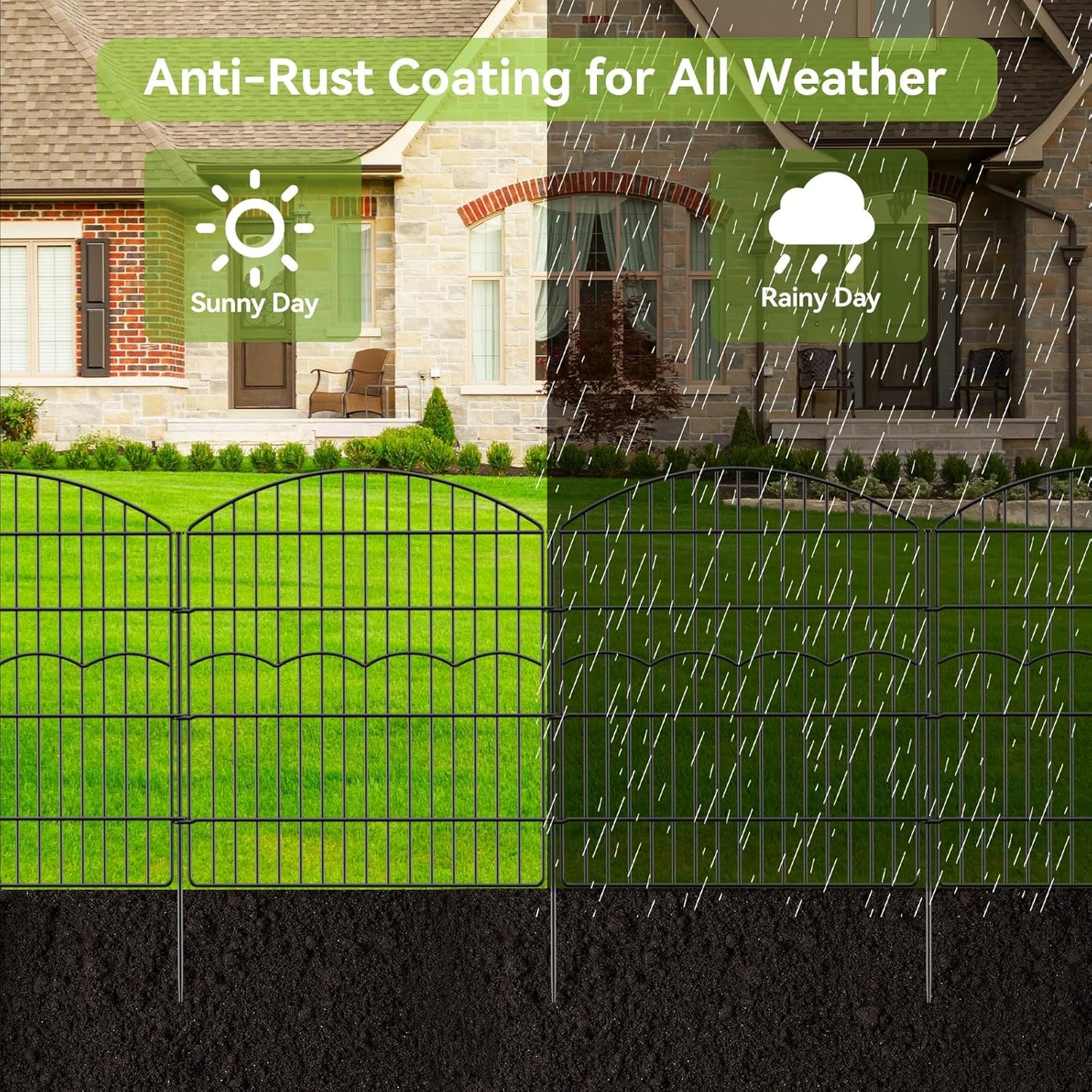 Decorative Garden Fence 6 Panels 6 Panels 13.4 ft (L)×32in (H) Metal Garden Fences, No Dig Animal Barrier Fencing Rustproof Wire Border Temporary Dog Fence Outdoor for Patio Backyard Lawn - No Door