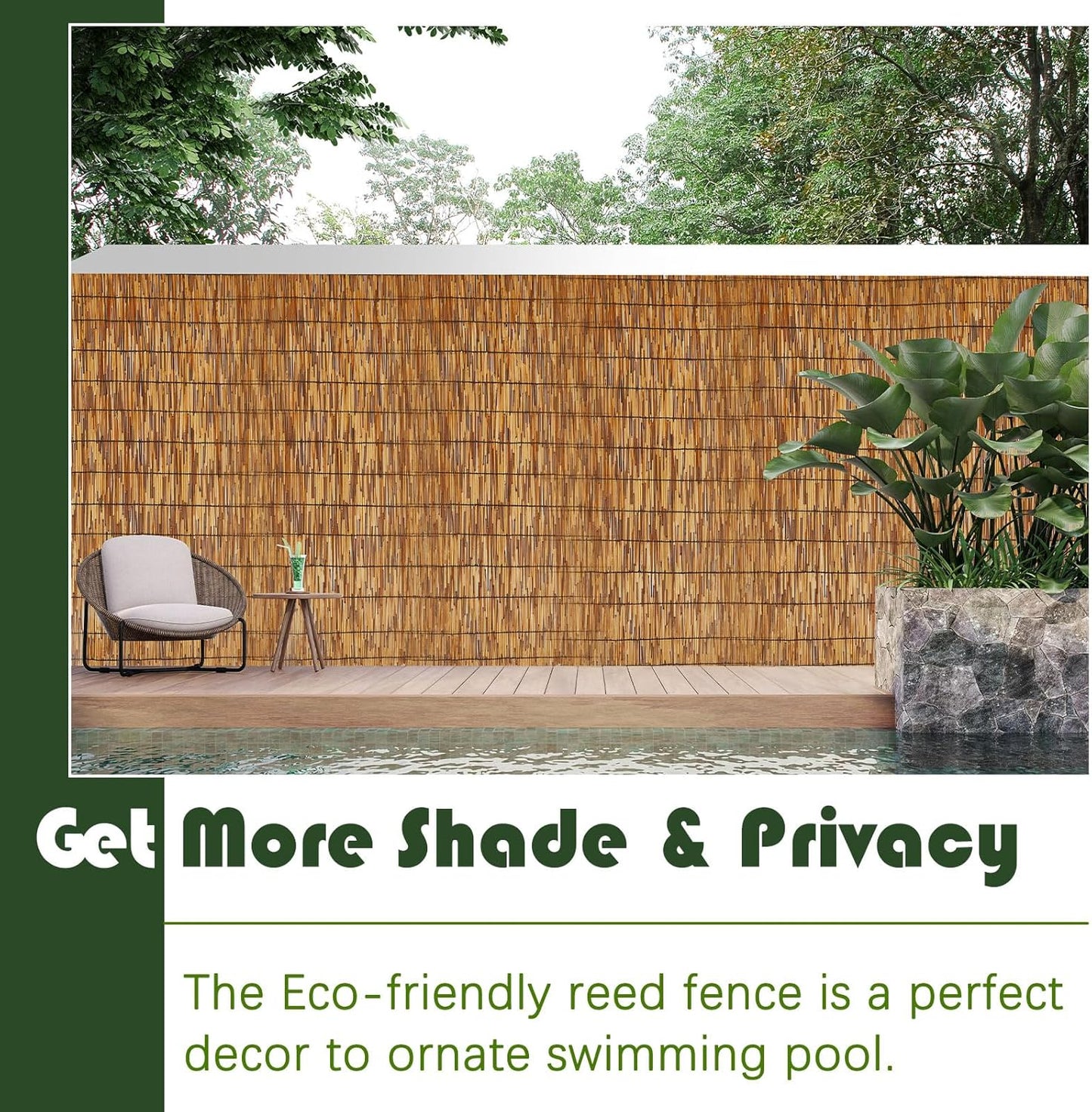 Barydat 3 Pcs 3 x 16.4 ft Bamboo Privacy Screen, Reed Fence Roller Patio Decorative Fences Reed Screen Curtain for Garden Backyard Patio Balconies