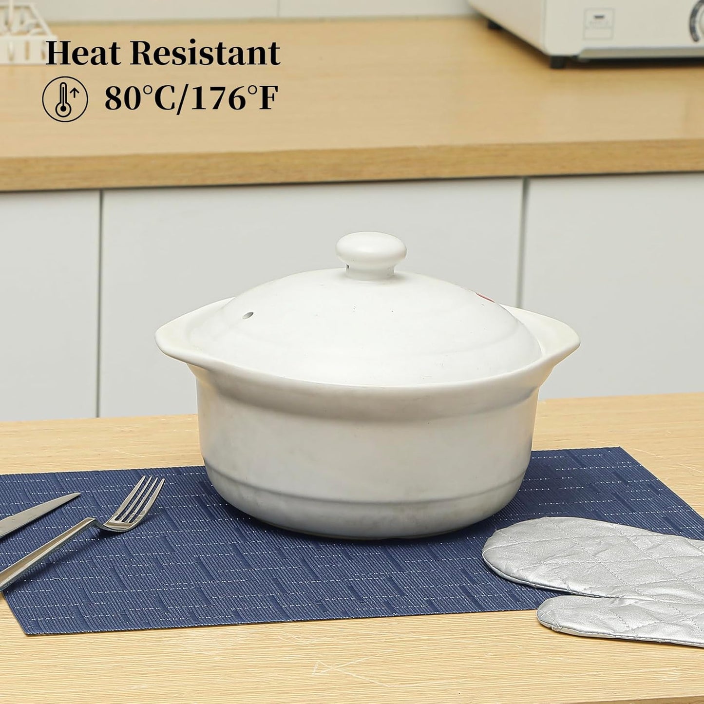 Leetaltree Blue Placemats Set of 6 - Heat Resistant Non-Slip Place mats for Dining Table, Washable Durable PVC Vinyl Woven Table Mats(Blue, 6)