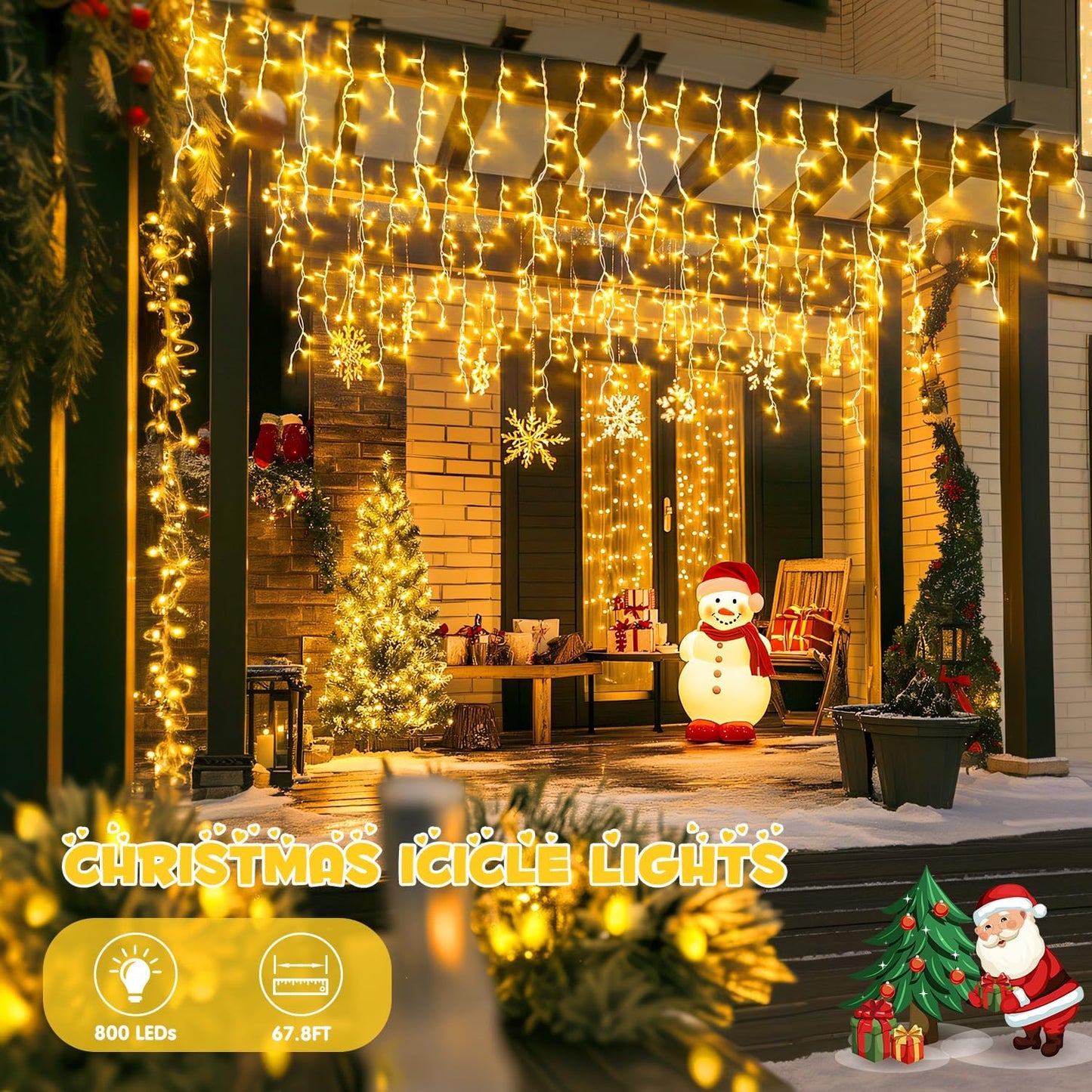 JMEXSUSS Christmas Icicle Lights for Outside-800 LED Warm White Icicle Lights Outdoor Waterproof, Warm White Christmas String Light for House Wedding Party Christmas Decoration