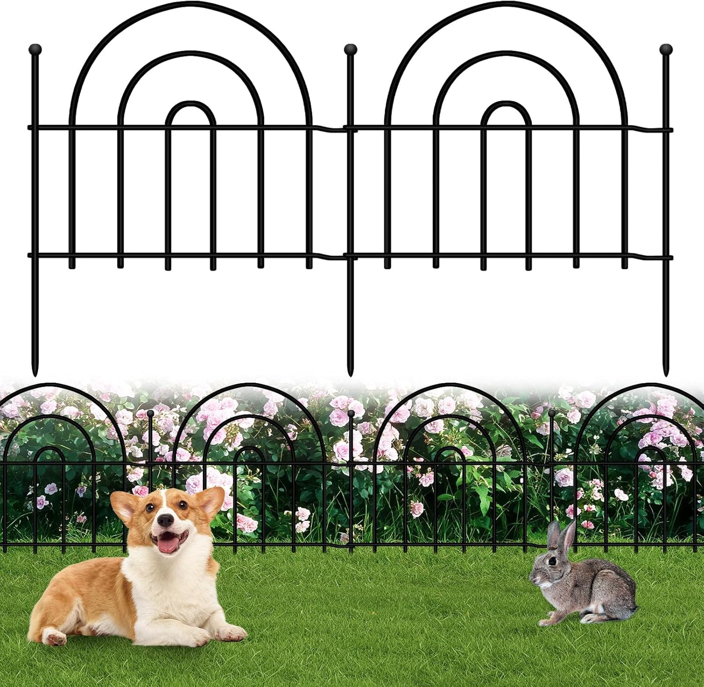 Decorative Garden Fence, 15 Panels No Dig Fence 21.25ft(L) x13in(H) Animal Barrier for Dog Rabbit, Arched Flower Bed Wire Border Rustproof Metal Panel Fencing for Yard Patio Outdoor Decor
