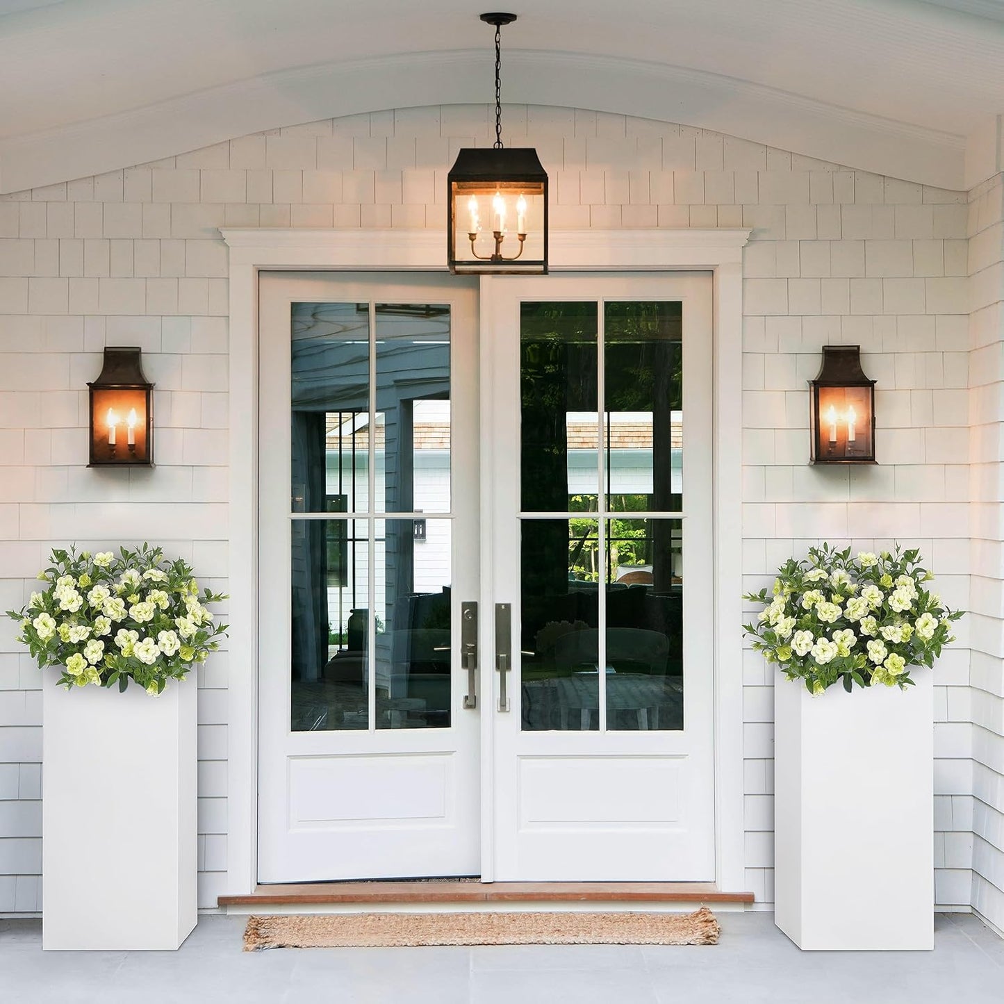 Metallic Heavy Large Planter Box for Outdoor or Indoor, Tall Metal Planters, Rectangular Flowerpot for Front Porch, Garden, Patio 25Pounds Pure White, No Assembly 1 Pack