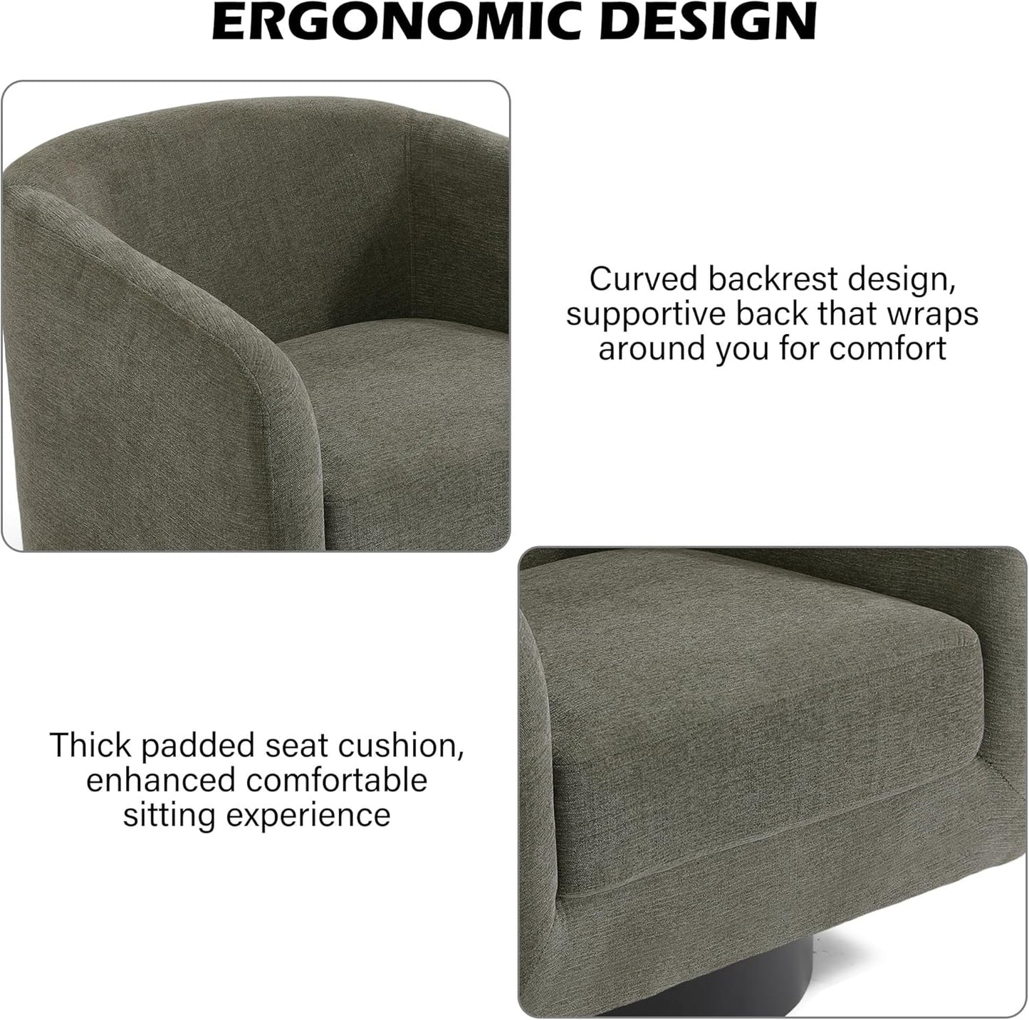 Swivel Barrel Accent Chair, Modern Round Chenille Fabric Arm Chair for Living Room, Bedroom, Comfy Club Reading Chairs for Adults(Chenille Fabric, Tan, Set of 2