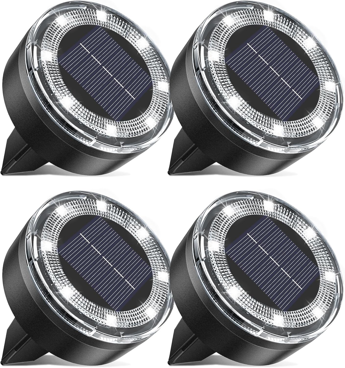 Mini Outdoor Solar Lights,4 Pqck Solar Garden Lights for Outside IP65 Waterproof, 8 LED Disc Landscape Lighting for Garden Yard Driveway Walkway Poolside Deck Lawn Patio,Cold White