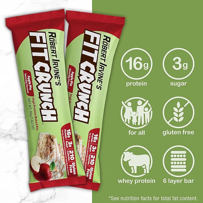 FITCRUNCH Snack Size Protein Bars, 6-Layer Baked Bar, 3g of Sugar, Gluten Free & Soft Cake Core (9 Bars, Apple Pie)
