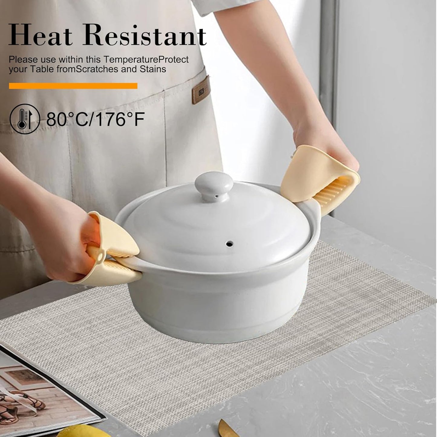 CADONO Placemats Set of 4 Washable Indoor/Outdoor Vinyl Place Mats for Dining Table Durable Non-Slip Heat Resistant PVC Weave Table Mats(Red Pink Heart)