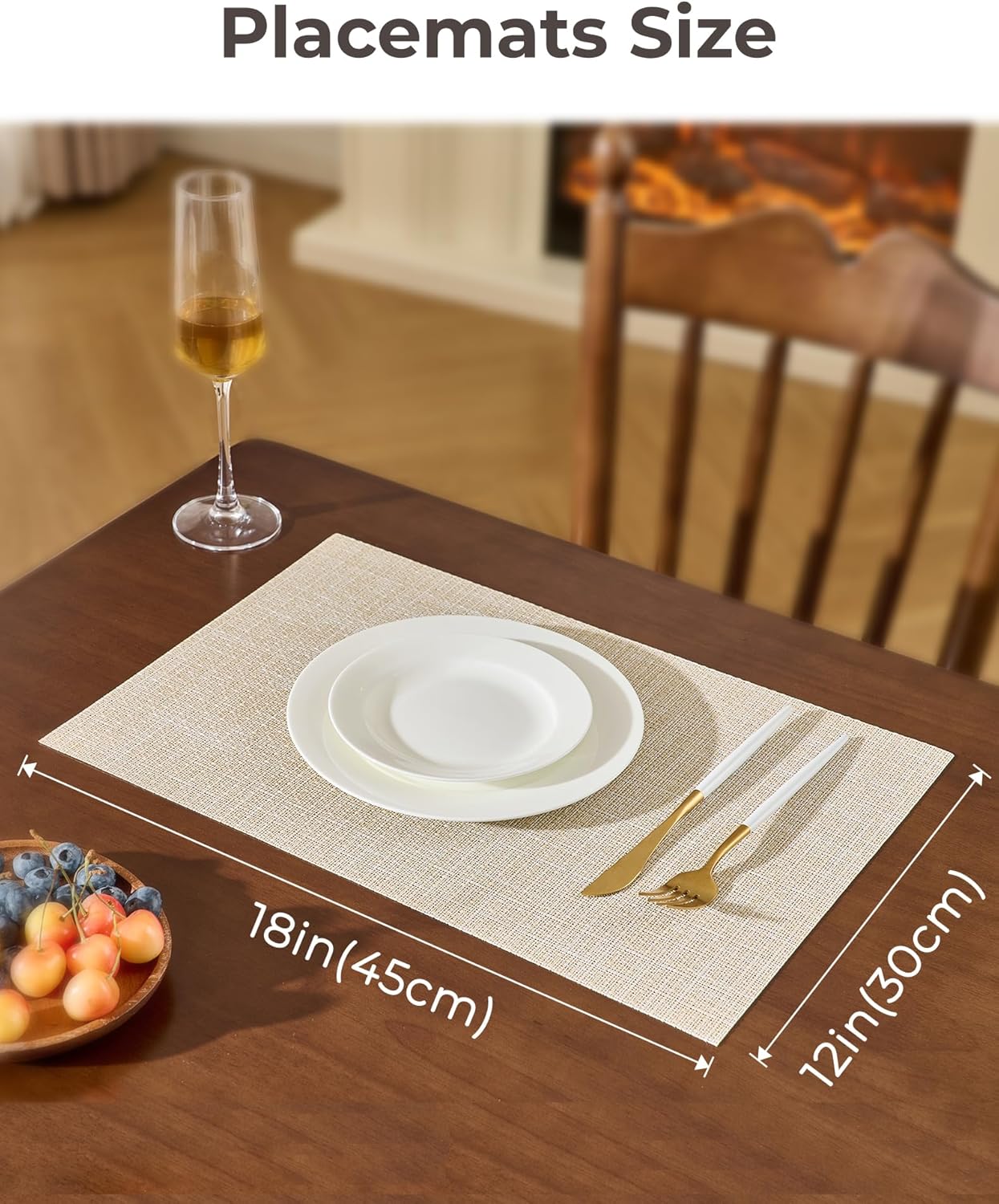 Leetaltree Beige Placemats Set of 6 - Heat Resistant Non-Slip Place mats for Dining Table, Washable Durable PVC Vinyl Woven Table Mats(Beige, 6)