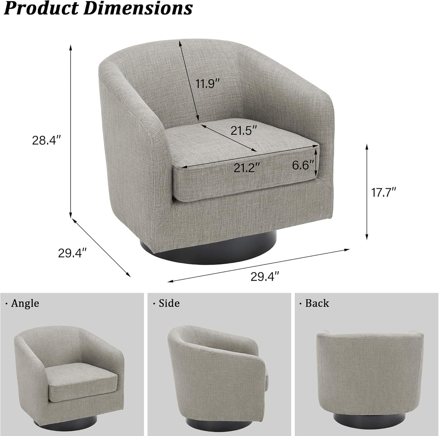 Swivel Barrel Accent Chair, Modern Round Linen Arm Chair for Living Room, Bedroom, Comfy Club Reading Chairs for Adults(Linen Fabric, Khaki, Set of 4