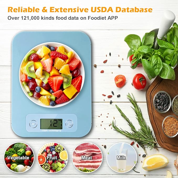 Digital Food Scale - Smart Food Scale with Nutrition Calculator APP, Kitchen Scales for Food Grams and Ounces, Food Scale for Weight Loss, Baking, Cooking, Calorie Scales with 0.1oz Accuracy (3g-5kg)