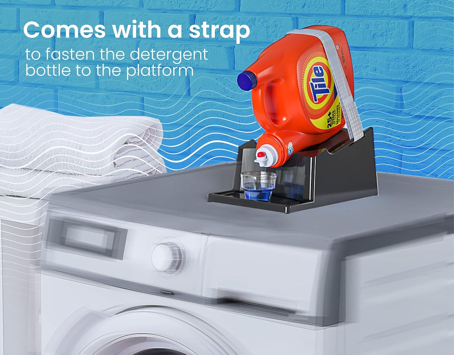 TidyFriend No-Spill 2 Pk Liquid Laundry Detergent Dispenser Holder, Laundry Soap Dispenser Holder with Drip Tray for Laundry Room Organization (No Strap, Black)