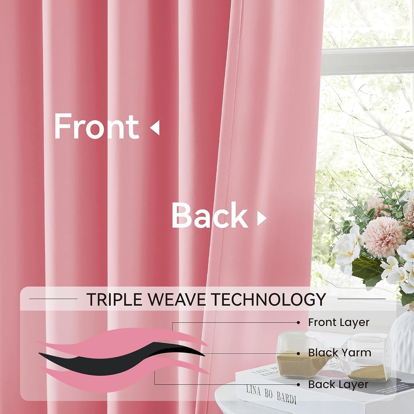 KangBang Rose Pink Window Curtain Panels 96 Inches Long 2 PCs, Pinch Pleated Room Darkening Elegant Curtains for Living Room Nursery with Hooks, Soft & Vertical Modern Lush Decor,40x96 Inch