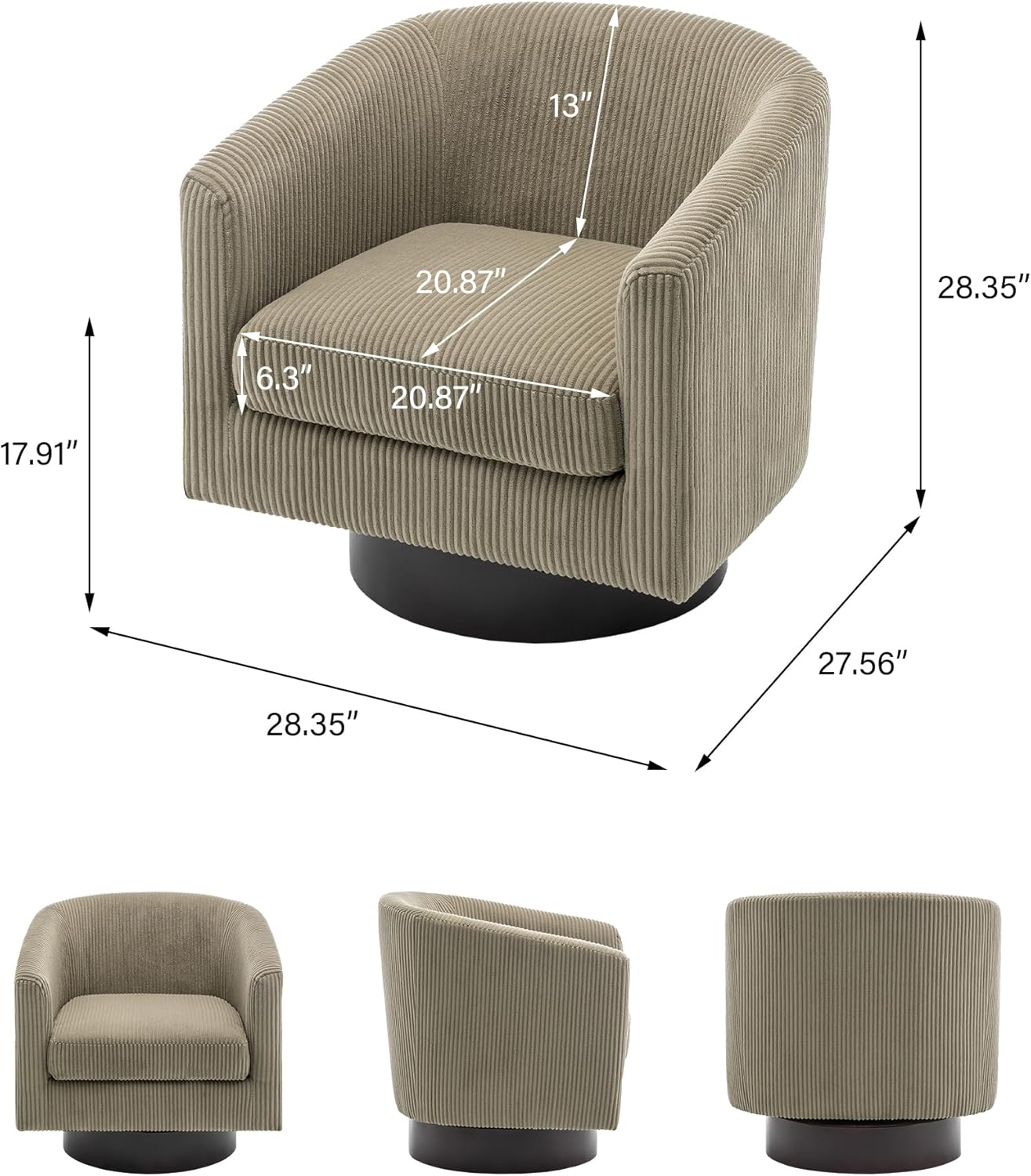 Swivel Barrel Accent Chair, Modern Round Corduroy Fabric Arm Chair for Living Room, Bedroom, Comfy Club Reading Chairs for Adults (Corduroy Camel, Set of 4)