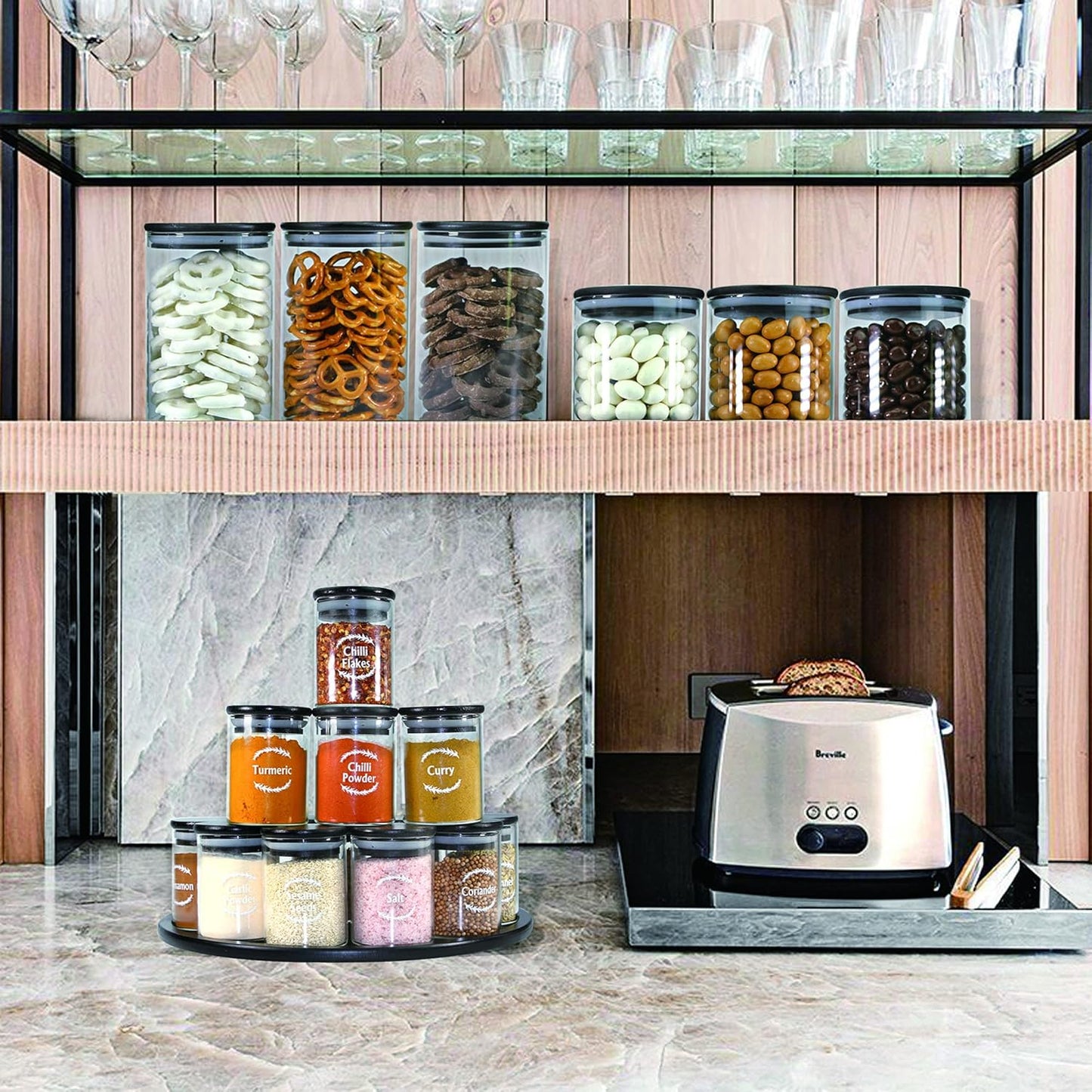 Urban Green Glass Jars with Airtight Black Lids, Food Storage Container with Airtight Lids, Glass Canisters Sets, Kitchen Food Storage Containers (6 Sets of 20oz)