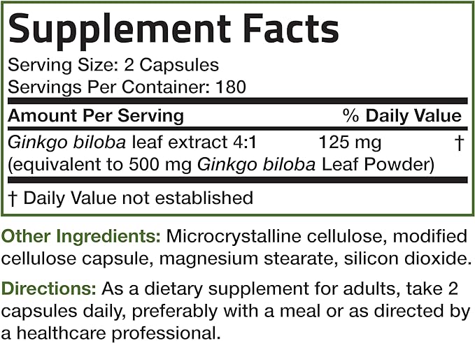 Bronson Ginkgo Biloba Extra Supports Brain 360 Vegetarian