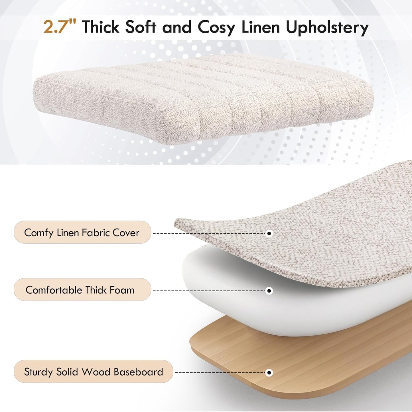 Natural Rattan Dining Chairs Set of 2, Modern Kitchen Chairs with Solid Wood Back, Upholstered Cesca Side Chairs with Comfy Linen Cushion