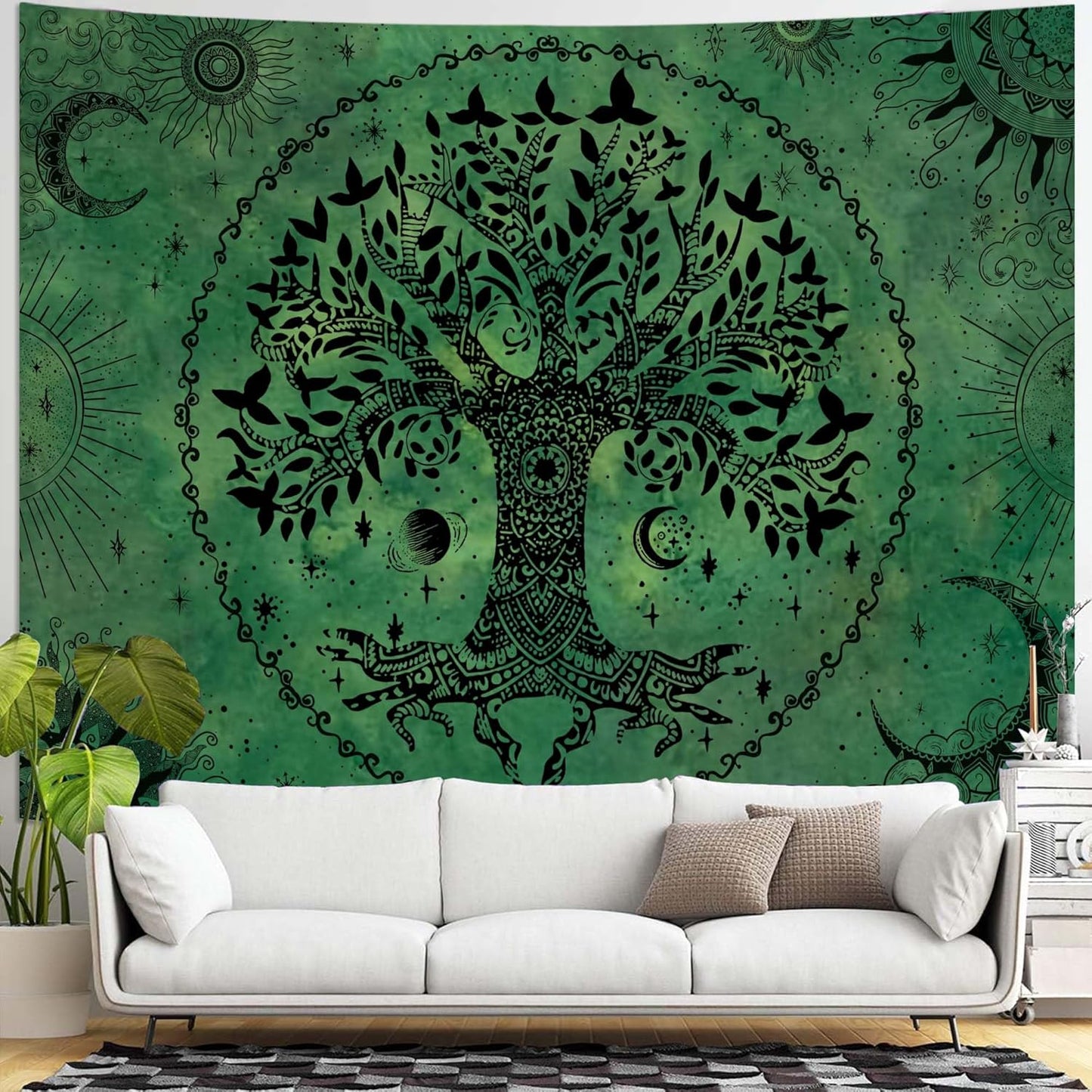 Lunerfex Tree of Life Mandala Tapestry Boho Tapestry for Bedroom Green Tapestries Wall Hanging Living Room Wall Art and Home Decor 44x60