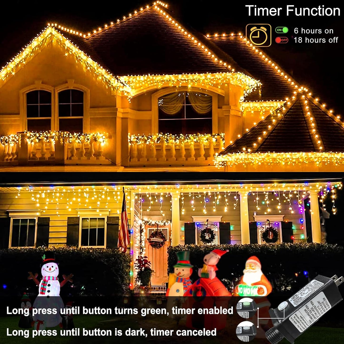 Warm White Christmas Lights Outdoor, 66ft 640 LED Icicle Lights for Outside House with Connectable Clear Wire 8 Modes Timer, Plug in Waterproof for Eaves Yard Party Indoor Holiday Decoration