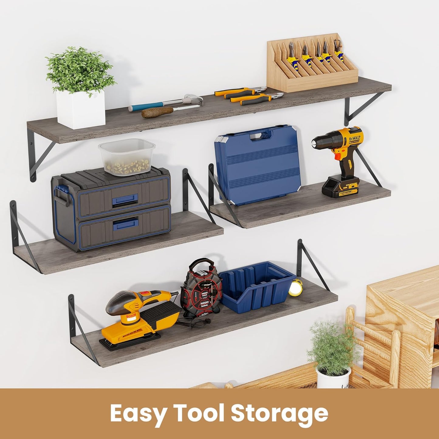 Heimlove 36 Inch Floating Bookshelves Set of 3,Wall Bookshelf Heavy Duty Wall Mounted Bookshelves for Living Room,Bedroom,Kitchen,Laundry Room Storage & Decor,Silver Grey