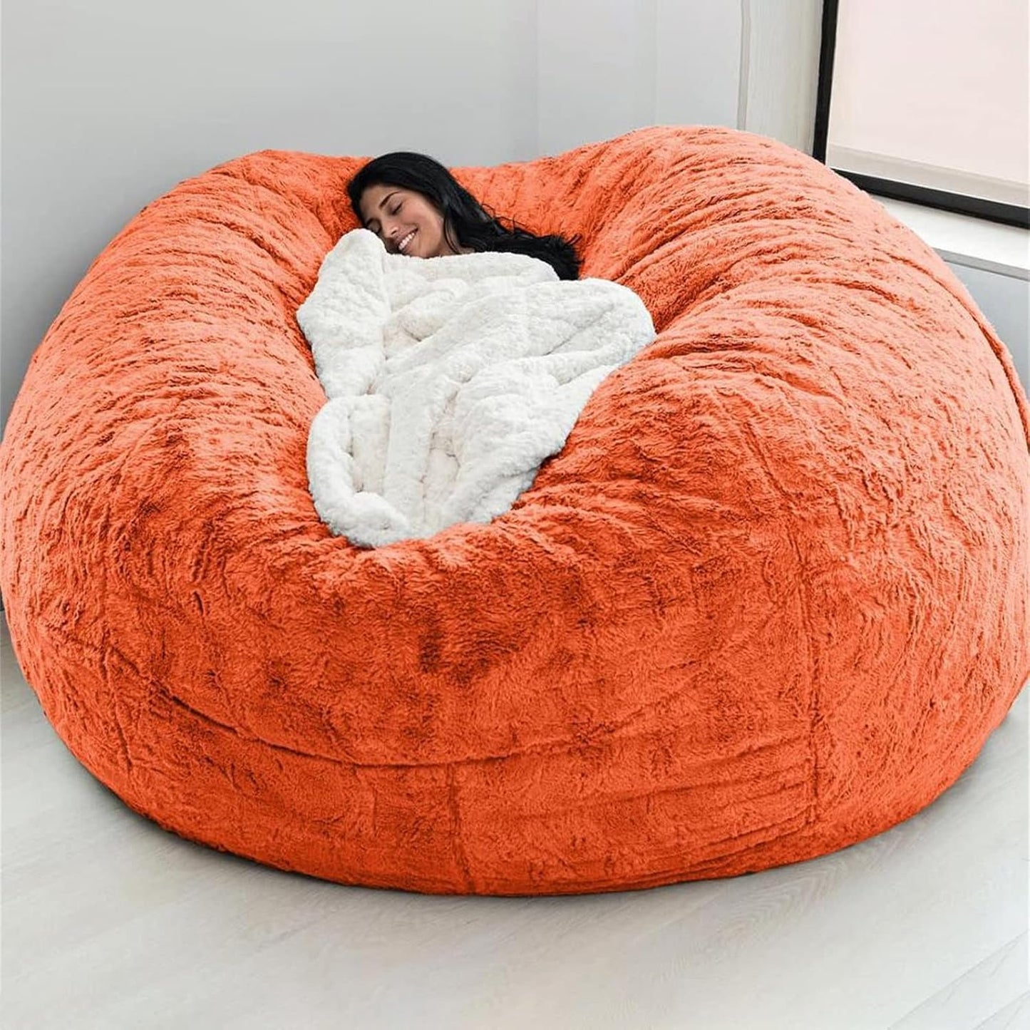 Big Huge Giant Bean Bag Chair for Adults, (No Filler) Bean Bag Chairs in Multiple Sizes and Colors Giant Foam-Filling Required- Machine Washable Covers, Double Stitched Seams (Orange,7FT)