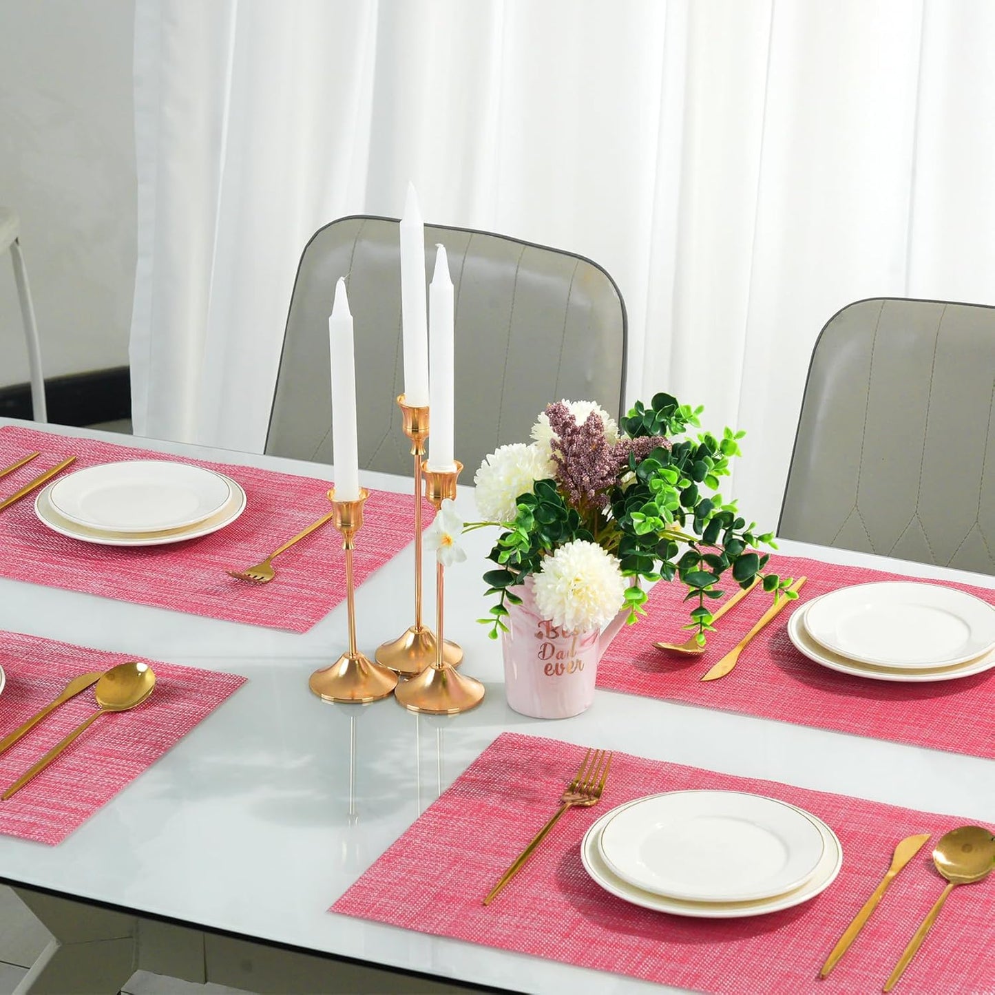 Placemats Set of 12,Non-Slip PVC Weave Table Mats Easy to Clean,Heat Resistant Place Mats for Kitchen Dining Table Decoration Indoor Outdoor,Red