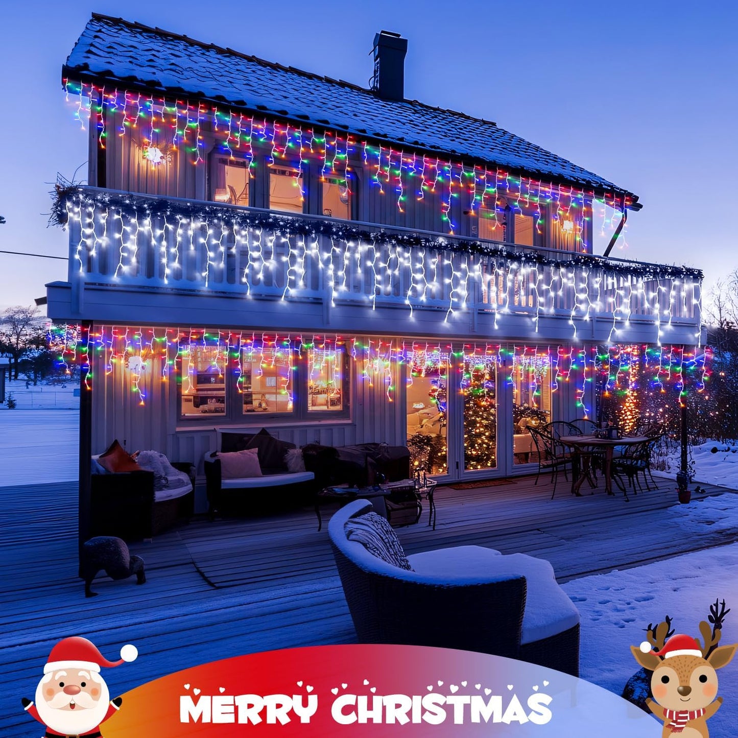 JMEXSUSS Color Changing Lights Outdoor Waterproof, 11 Modes 400 LED Christmas Icicle Lights with 40 Drops, White to Multicolor Icicle Lights for Indoor Christmas Eaves Party Decorations