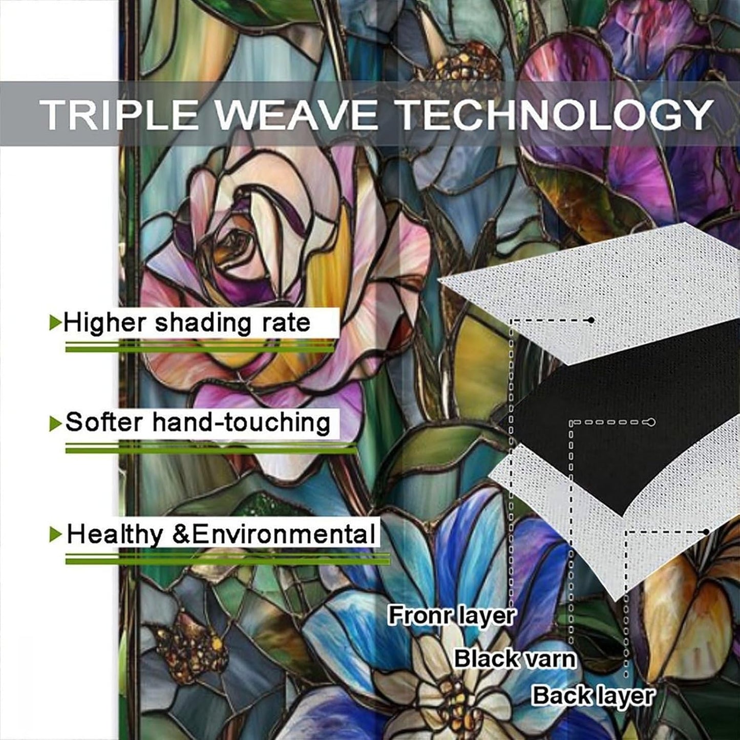 Stained Glass Curtains,Retro Colored Glass Flowers Art Home Decor Drapes for Bedroom Living Room Kitchen Window Treatment 2 Panels Set Total Size 42" W X 63" L Inch