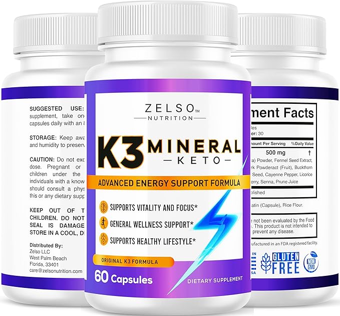 ZELSO (3 Pack) K3 Mineral Weight Loss Pills for Women and Men - K3 Salt Mineral, Vitamin + K3 Capsules Supplement for Weight Loss - 180 Days Supply