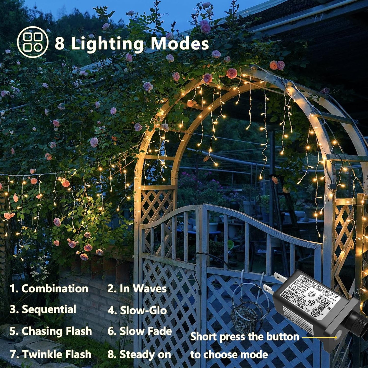 YEGUO 66ft 800 LED Icicle Lights Outdoor, 160 Drops Icicle Christmas Light Connectable, 8 Modes Warm White Xmas Icicle Lights with Memory Timer