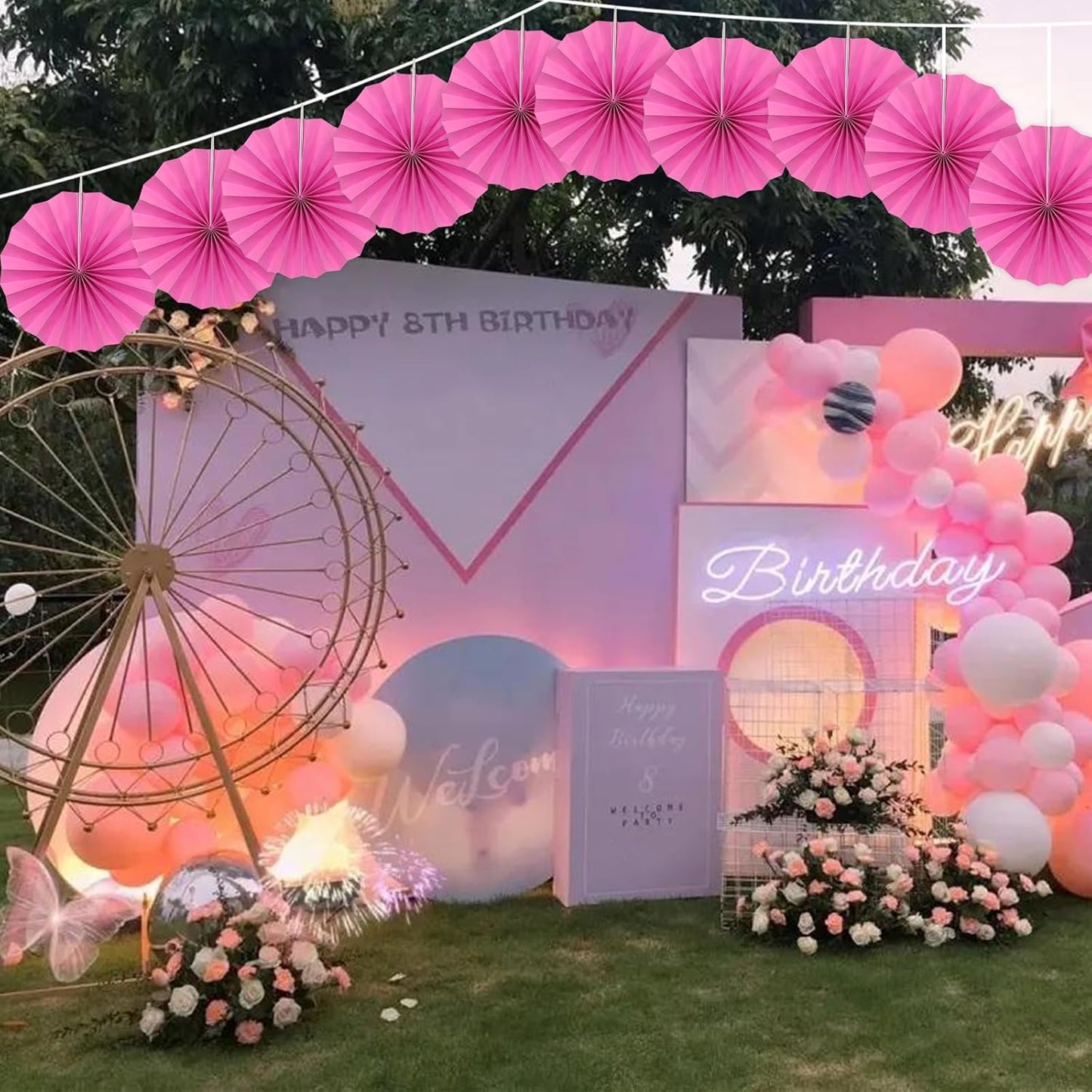 Red Graduation Party Decor,Girls Party Decorations ,Party Supplies Party Fans 8in, Anniversary Decorations for Party,Wedding Graduation Events Accessories 30 Color DIY Set (Rose Red)