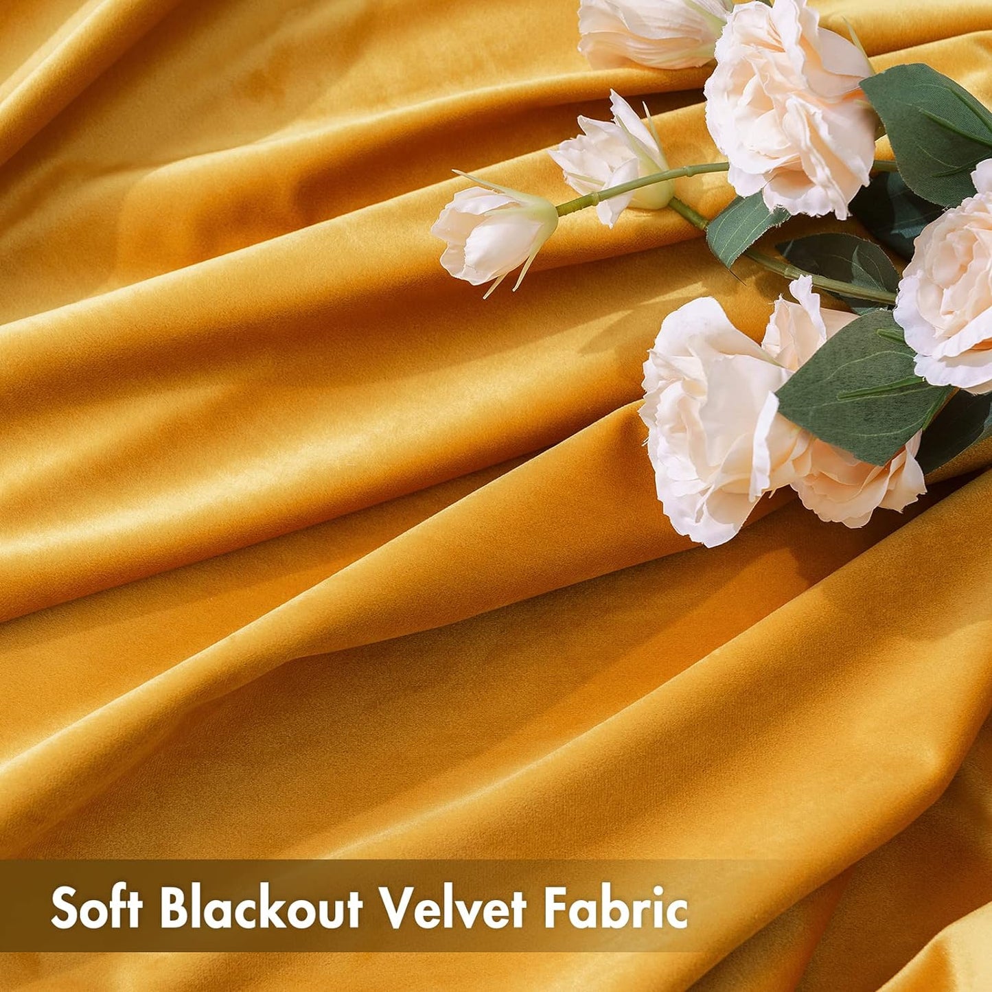 MIULEE Mustard Yellow Velvet Curtains Thermal Insulated Blackout Curtain Fall Drapes for Bedroom Living Room Darkening 63 Inches Long Curtains Panels Rod Pocket Set of 2