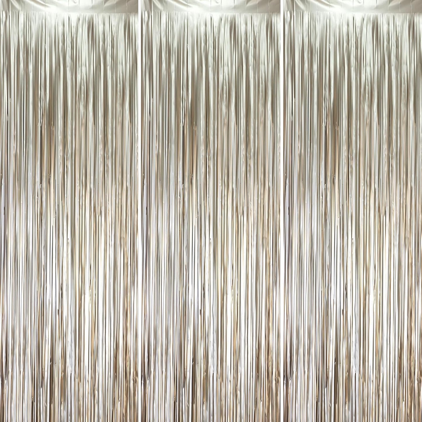 3 Pack 3.3 x 8.2 ft Matte Champagne Foil Fringe Backdrop Curtains, Gold Tinsel Streamers Party Decorations, Fringe Backdrop, Door Shimmer for Graduation, New Years Eve, Birthday Party