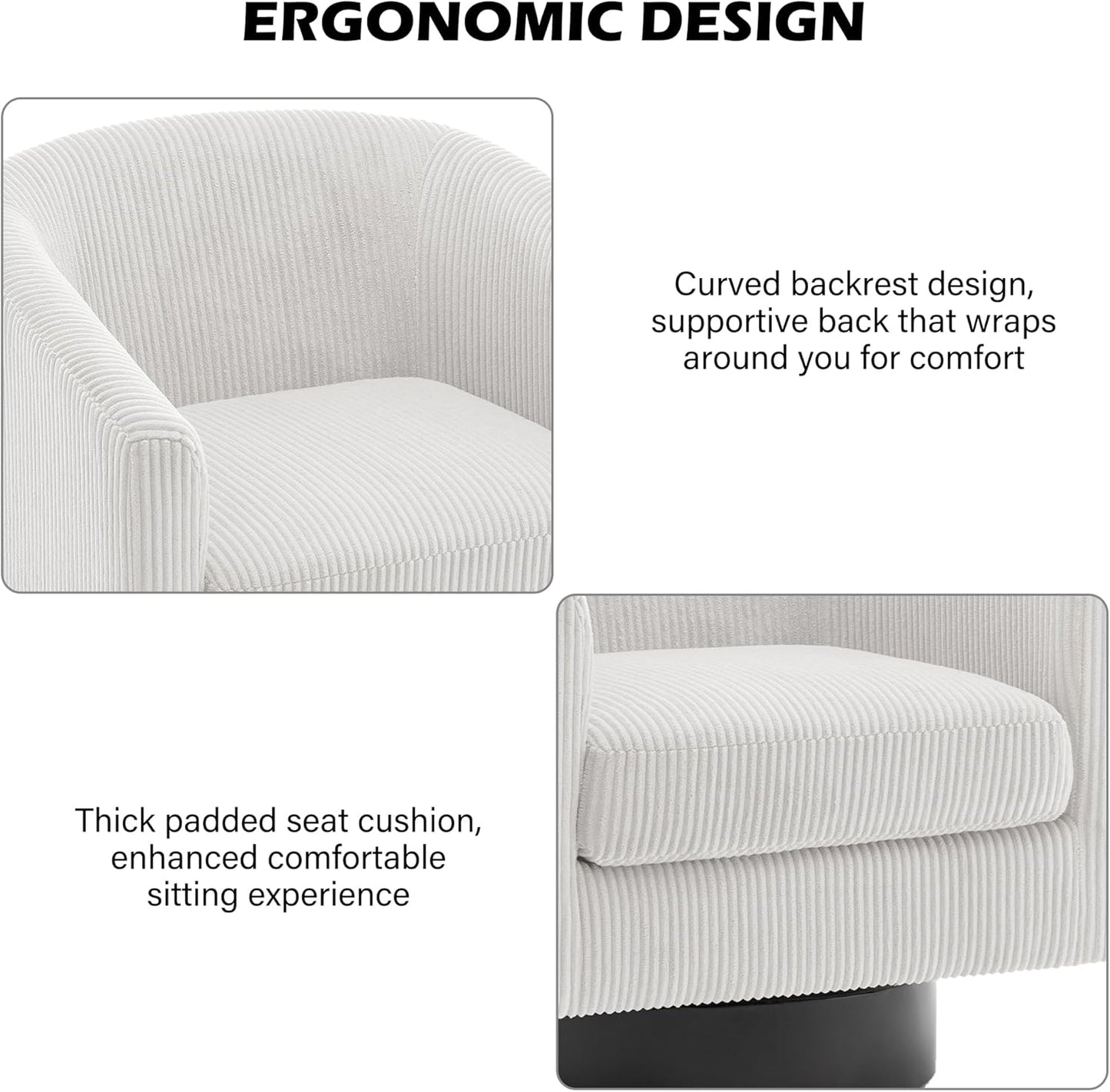 Swivel Barrel Accent Chair, Modern Round Corduroy Fabric Arm Chair for Living Room, Bedroom, Comfy Club Reading Chairs for Adults (Corduroy Beige, Set of 1)