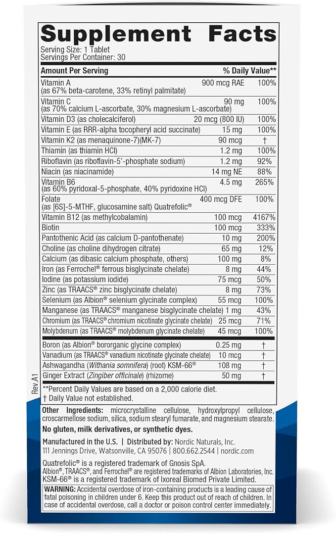 Nordic Naturals Women’s Multivitamin One Daily 20 Essential 30 Tablets 30 Servings