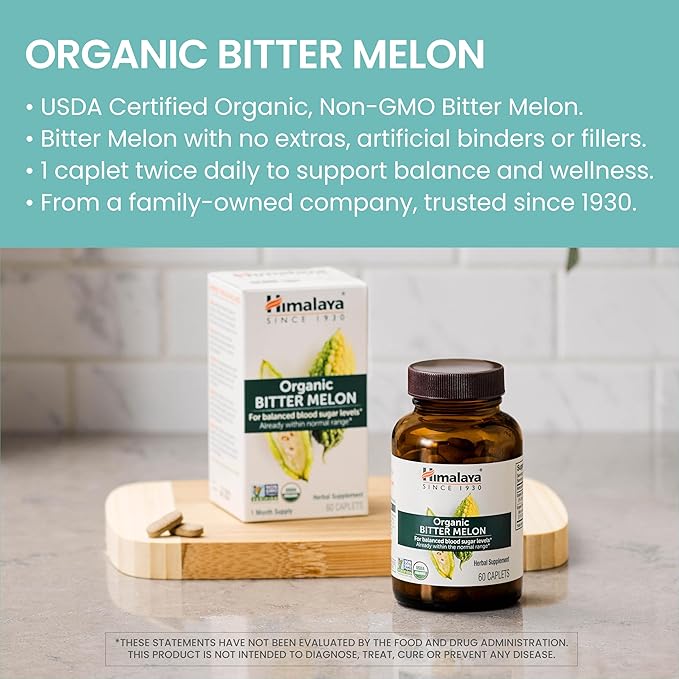 Himalaya Organic Bitter Melon for Glucose 660 mg, 60 Caplets, 1 Month